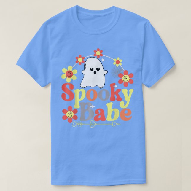 Spooky Babe Halloween Happy Face Groovy Retro 476 T-Shirt (Design Front)