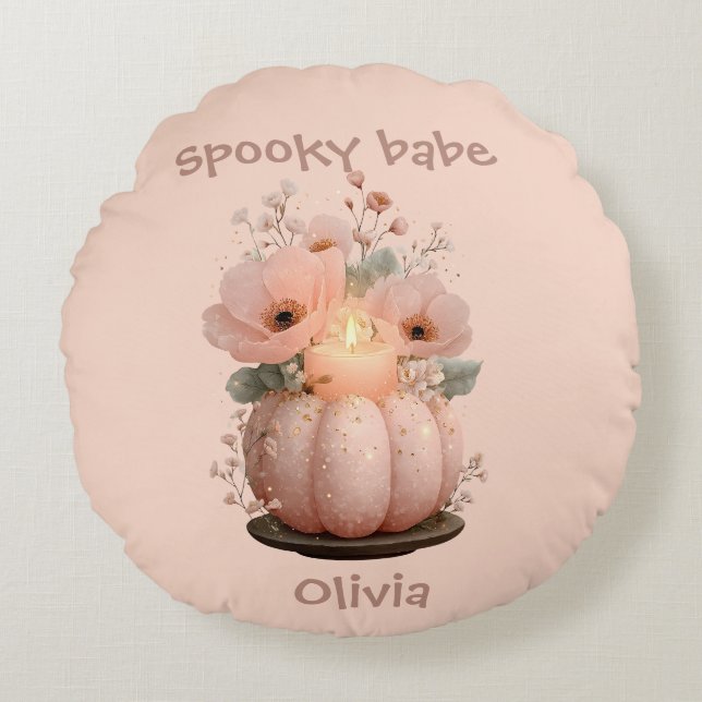 Spooky Babe Pumpkin for Girls Round Pillow (Front)