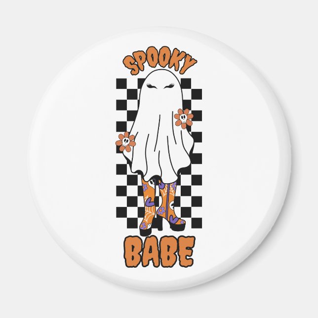 "Spooky Babe" Woman Halloween Ghost Orange Magnet (Front)