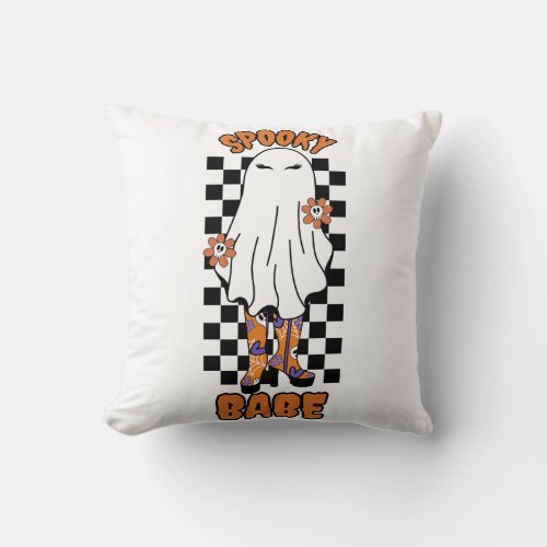 Spooky Babe Woman Halloween Ghost Orange Throw Pillow