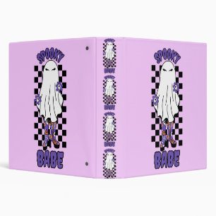  "Spooky Babe" Woman Halloween Ghost Retro Purple 3 Ring Binder