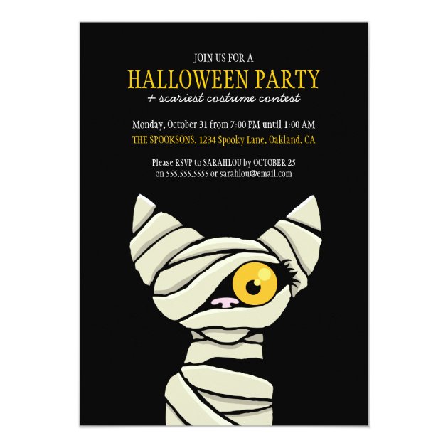 Spooky Bandaged Mummy Cat Halloween Party Invitation