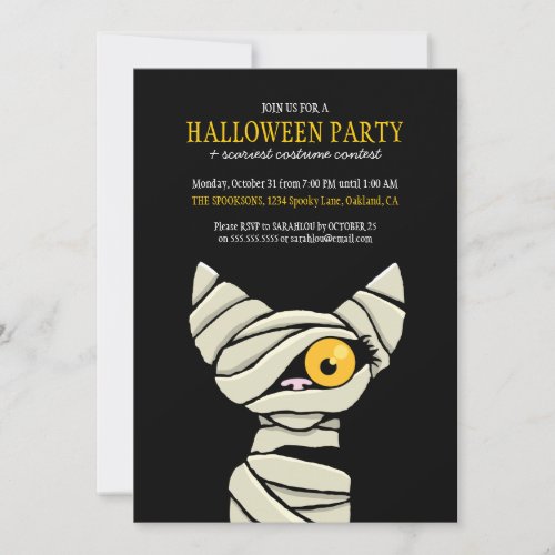 Spooky Bandaged Mummy Cat Halloween Party Invitation