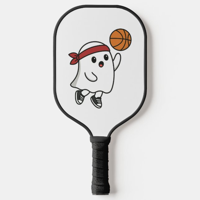 Spooky Basketball Ghost Carbon Fiber Pickleball Paddle (Front)