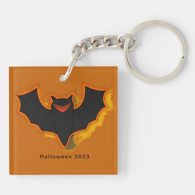 Spooky Bat Halloween Keychain | Orange Theme (Back)