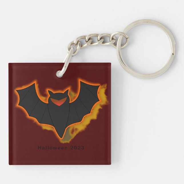 Spooky Bat Halloween Keychain | Red Theme (Back)