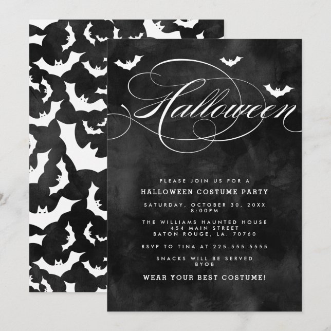 Spooky Bat Halloween Party Invitations (Front/Back)