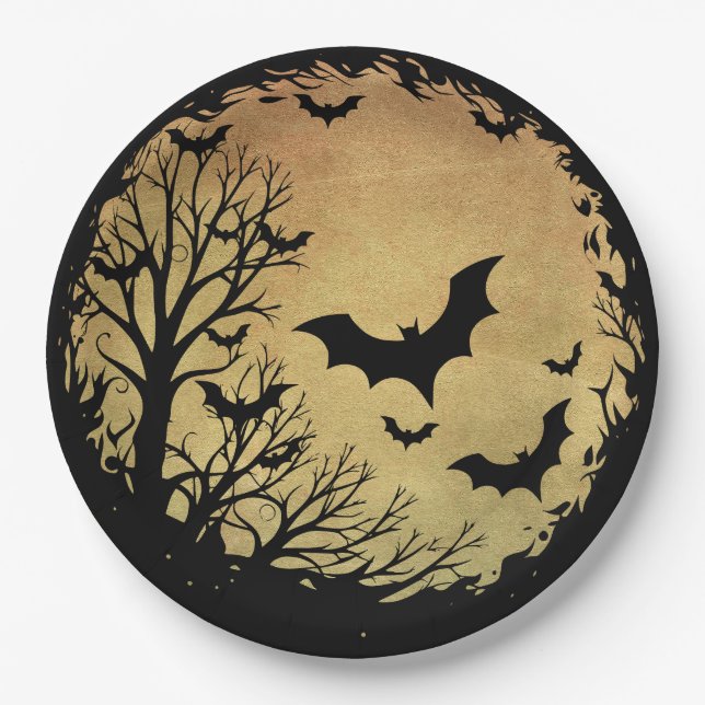 Spooky Bat Moon Paper Plates (Front)