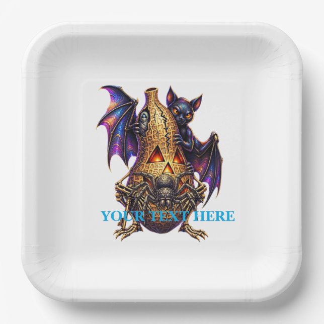 Spooky Bat Pumpkin Gothic Square Paper Plates (Front)