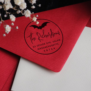 Spooky Bat Round Halloween Return Address Self-inking Stamp