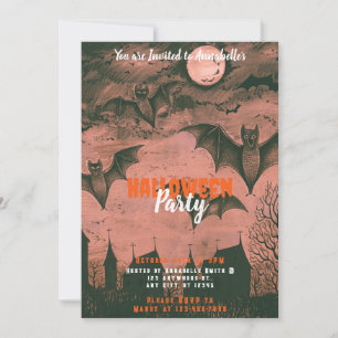 Spooky Bats and Full Moon Halloween Party Invitation