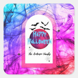 Spooky Bats Family Name Colorful Happy Halloween Square Sticker