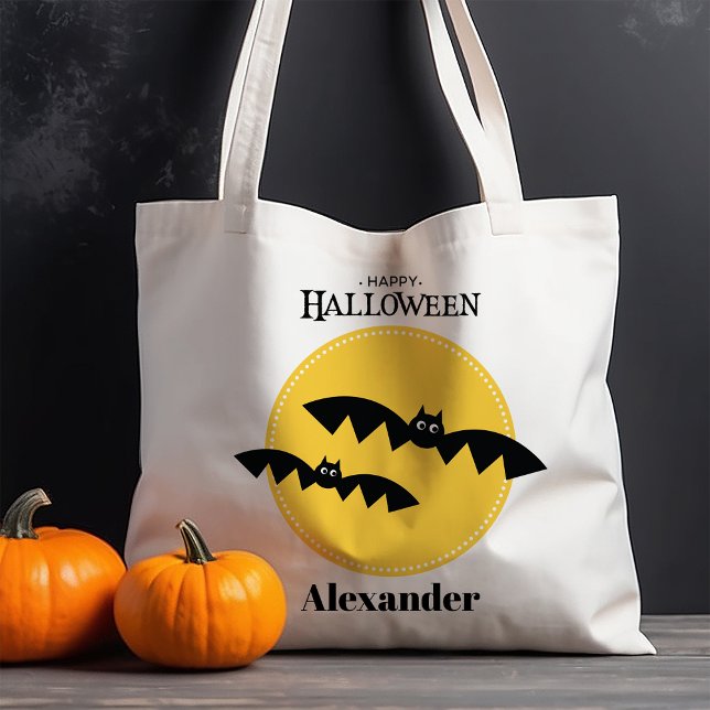 Spooky Bats Full Moon Personalized Halloween Tote Bag (Creator Uploaded)