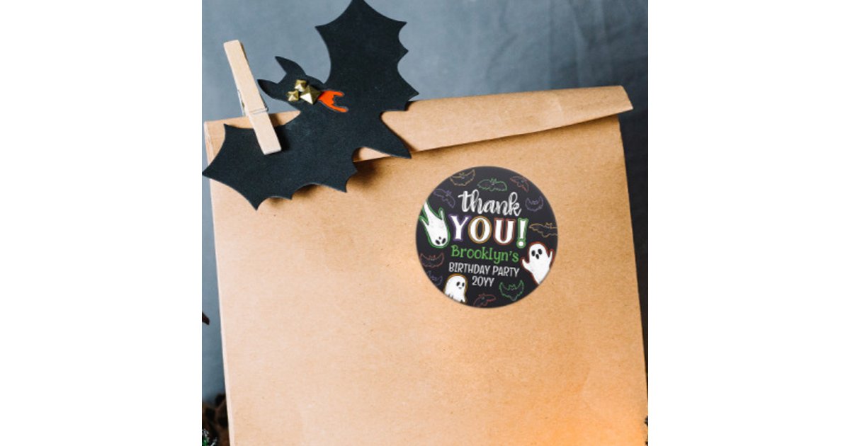 Spooky Bats & Ghosts Halloween Party Thank You Classic Round Sticker ...