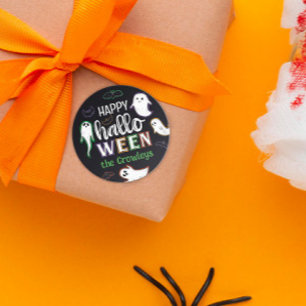 Spooky Bats & Ghosts Happy Halloween Classic Round Sticker