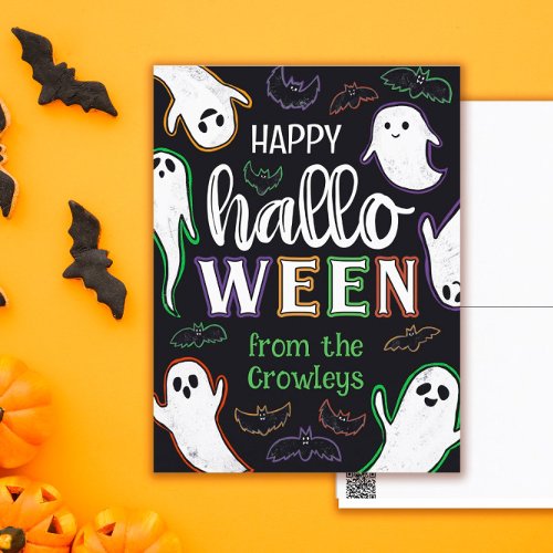 Spooky Bats  Ghosts Happy Halloween Holiday Postcard