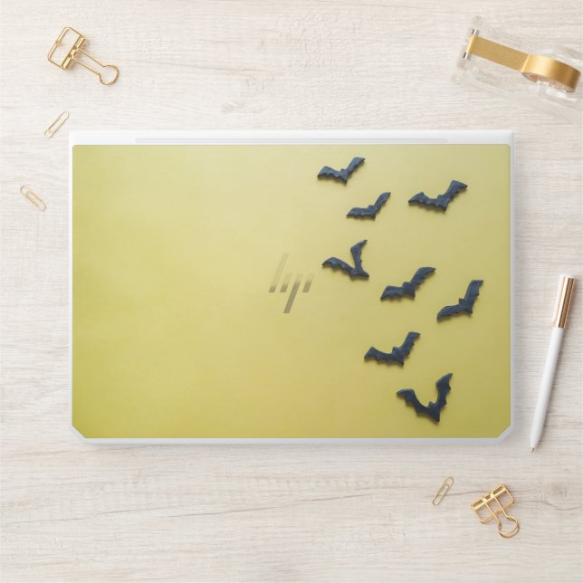 Spooky Bats Halloween Yellow background HP Laptop Skin (Desk)