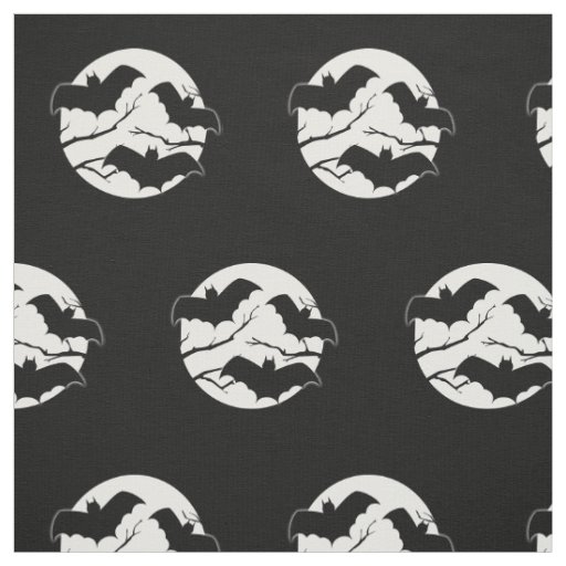 Spooky Bats In Moon Halloween Print Fabric