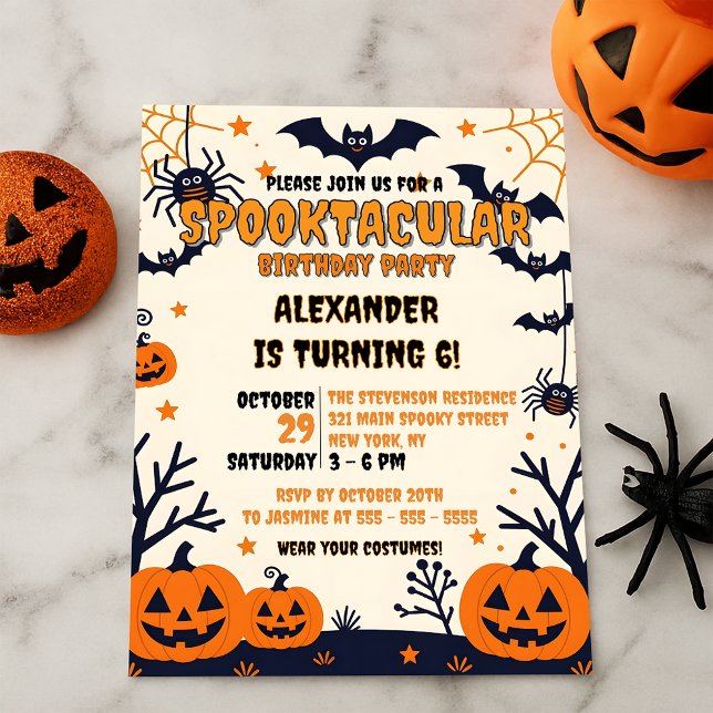 Spooky Bats & Jack-o'-Lanterns Halloween Birthday Invitation (Creator Uploaded)