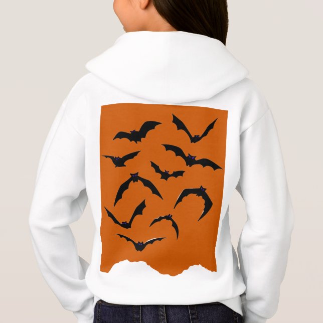 Spooky Bats Modern Happy Halloween Kids Hoodie (Back)