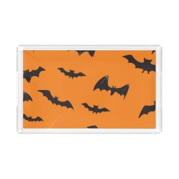 Spooky Bats On Orange Acrylic Tray by GroovyFinds at Zazzle