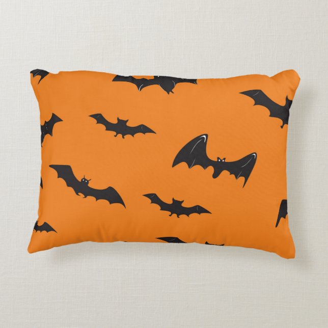 Spooky Bats on Orange Decorative Pillow (Back)