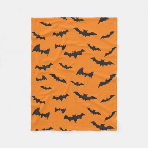 Spooky Bats on Orange Fleece Blanket