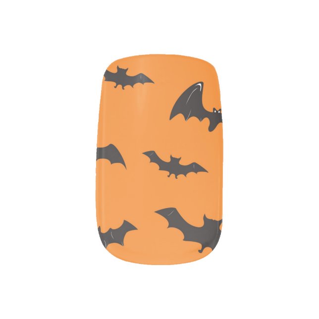 Spooky Bats on Orange Minx Nail Art (Right Thumb)