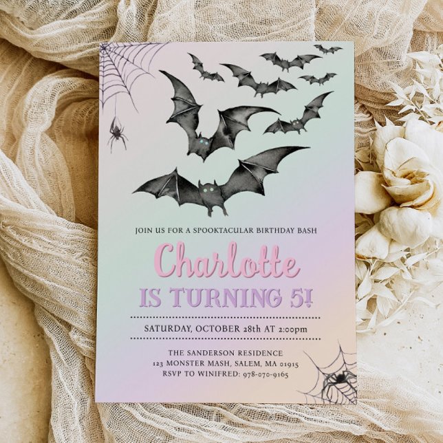 Spooky Bats Pastel Halloween Birthday Party Invitation (Creator Uploaded)
