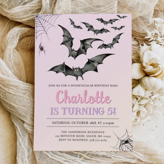 Spooky Bats Pastel Halloween Birthday Party Invitation (Creator Uploaded)