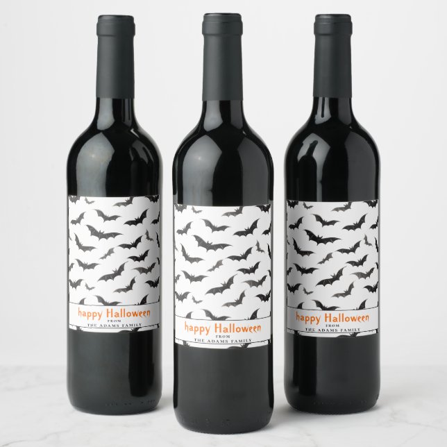 Spooky Bats Personalized Happy Halloween Wine Label (Bottles)