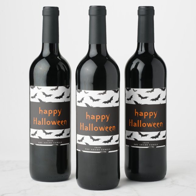 Spooky Bats Personalized Happy Halloween Wine Label (Bottles)