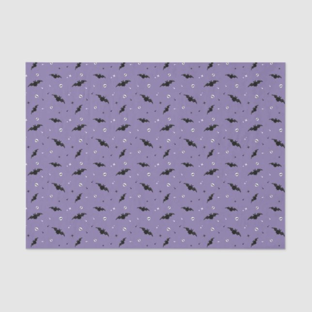 Spooky Bats & Skulls Tissue Paper - Purple  (Front)