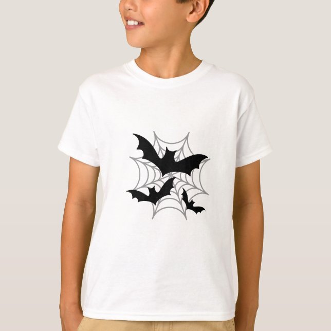 Spooky Bats & Spiderweb Halloween T-Shirt (Front)