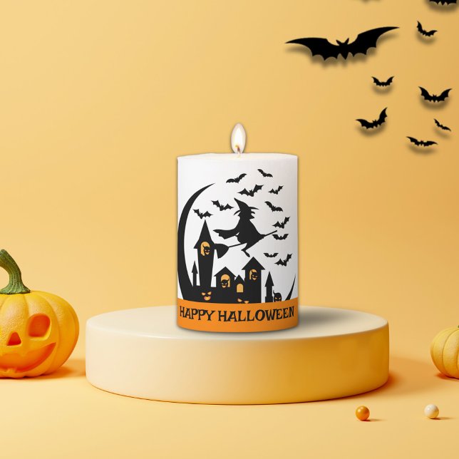 Spooky Bats & Witch Happy Halloween Custom  Pillar Candle (Creator Uploaded)