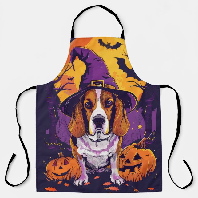 Spooky Beagle Halloween Witch And Pumpkin Apron (Front)