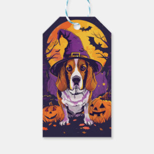 Spooky Beagle Halloween Witch And Pumpkin Gift Tags