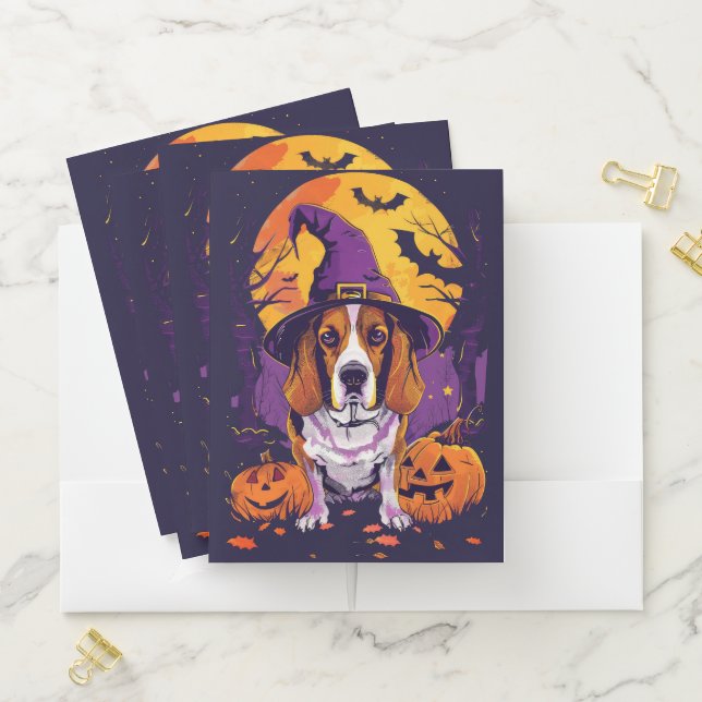 Spooky Beagle Halloween Witch And Pumpkin Pocket Folder (In Situ)