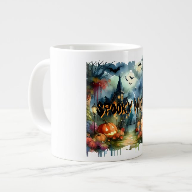 Spooky & Beautiful Halloween Landscape Watercolor  Giant Coffee Mug (Front Left)