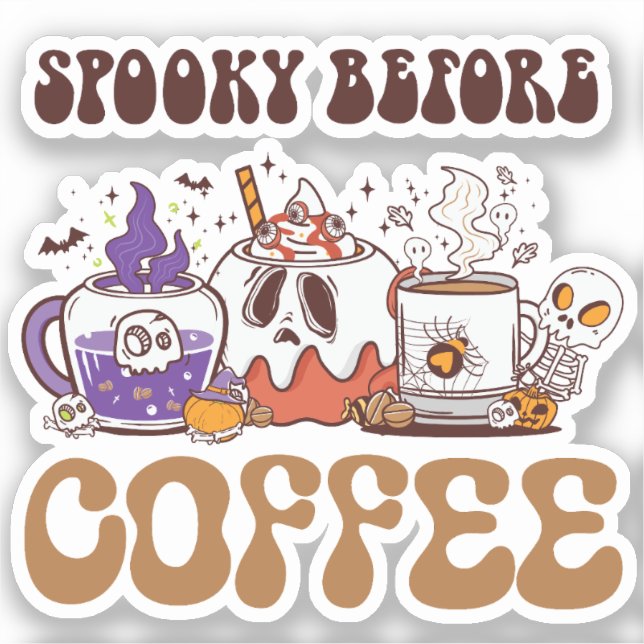 Spooky Before Coffee – Funny Ghost Coffee Brew Sticker (Front)