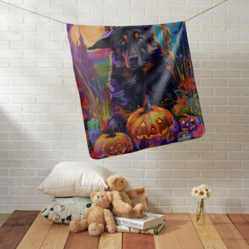 Spooky Belgian Shepherd Halloween Witch Pumpkin Baby Blanket