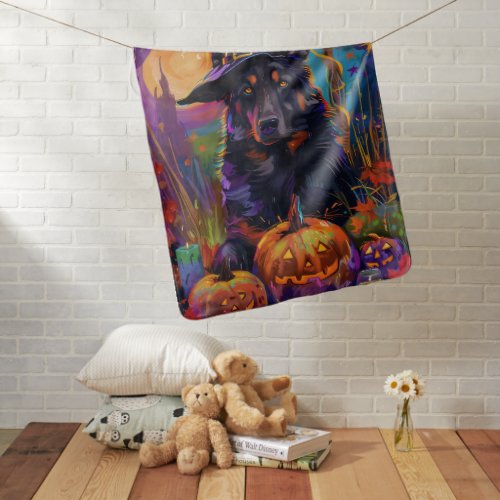 Spooky Belgian Shepherd Halloween Witch Pumpkin Baby Blanket