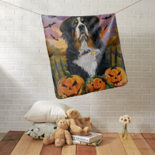 Spooky Bernese Mountain Halloween Witch Pumpkin Baby Blanket