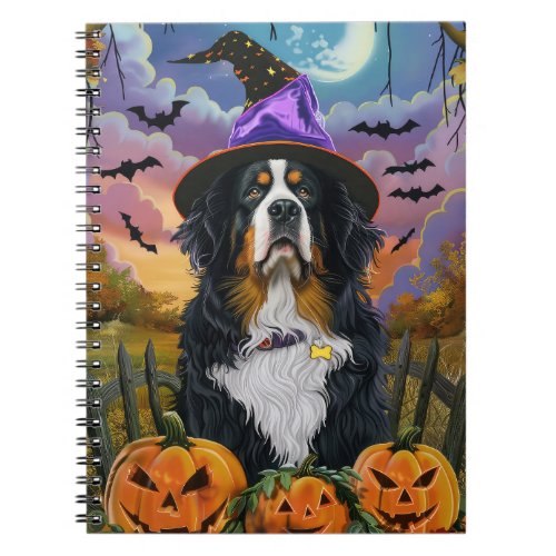 Spooky Bernese Mountain Halloween Witch Pumpkin Notebook