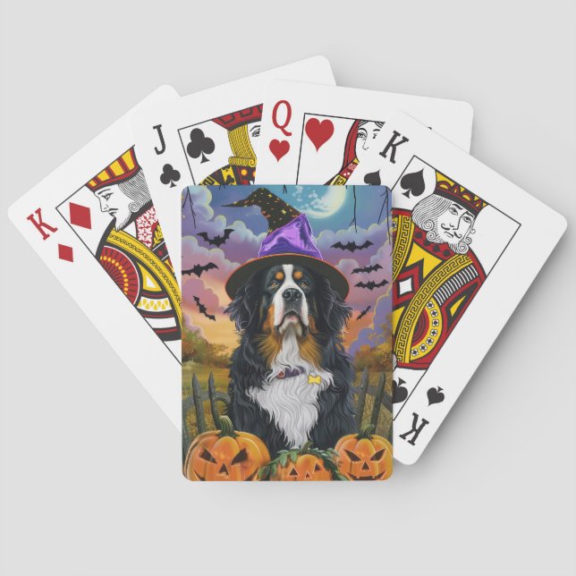 Spooky Bernese Mountain Halloween Witch Pumpkin Poker Cards (Back)