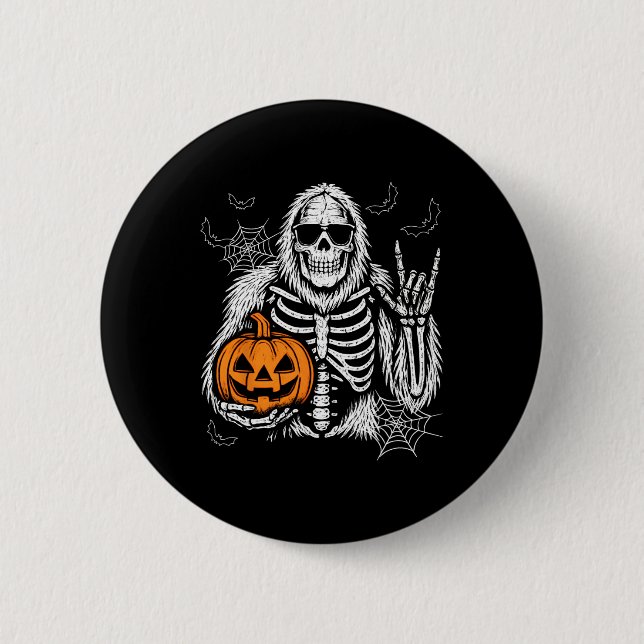 Spooky Bigfoot Jack O Lantern Skeleton Halloween B Button (Front)