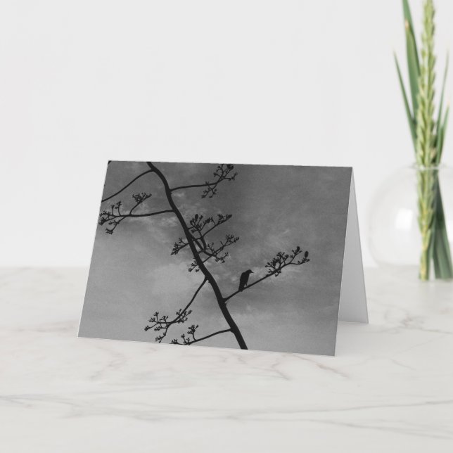 Spooky Bird on Limb Silhouette "Happy Halloween!" Card (Front)