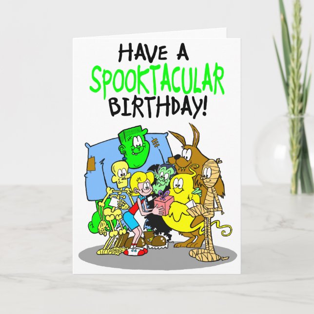 Spooky birthday card for girls. (Front)