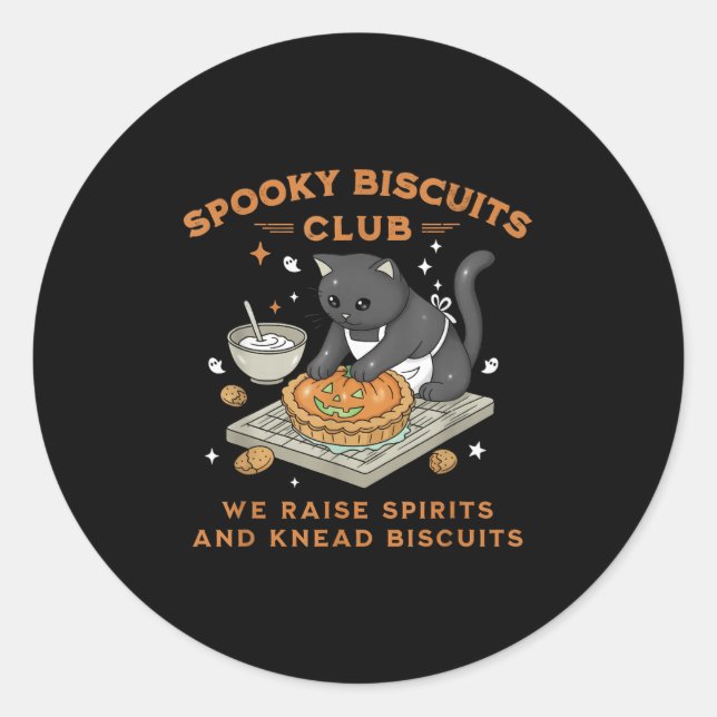 Spooky Biscuits Club Black Cat Pumpkin Halloween B Classic Round Sticker (Front)