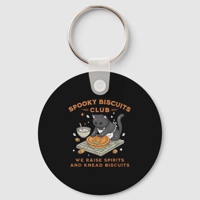 Spooky Biscuits Club Black Cat Pumpkin Halloween B Keychain (Front)